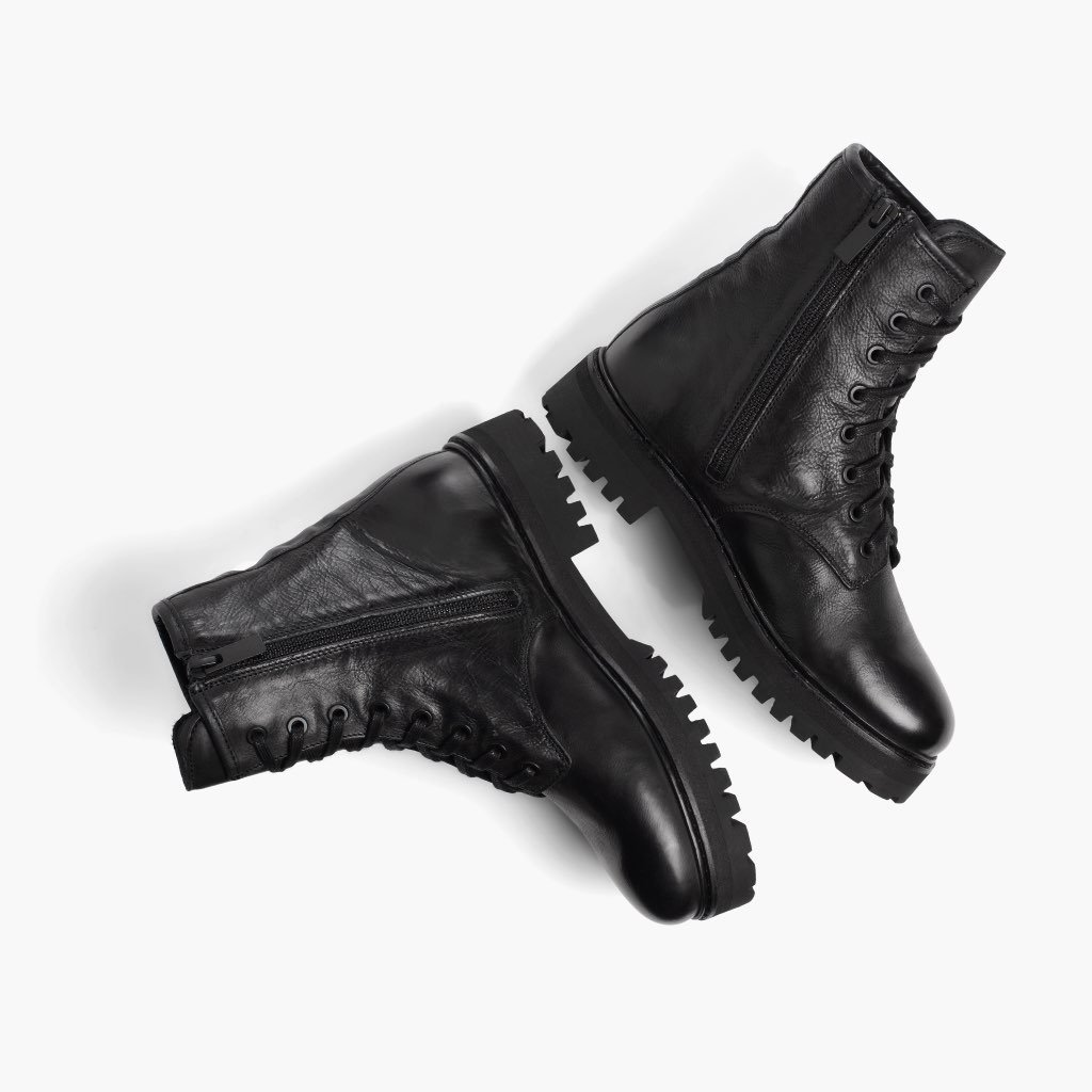 Thursday Boots Combat Bőr Fűzős Csizma Női Fekete | HU176LIS