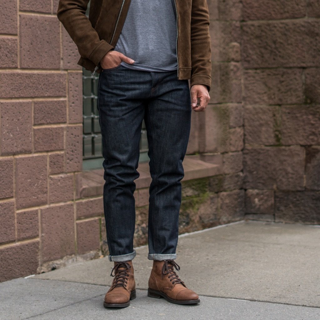 Thursday Boots Selvedge Slim Tapered Pamut Farmer Nadrág Férfi Sötétkék | HU326NWY