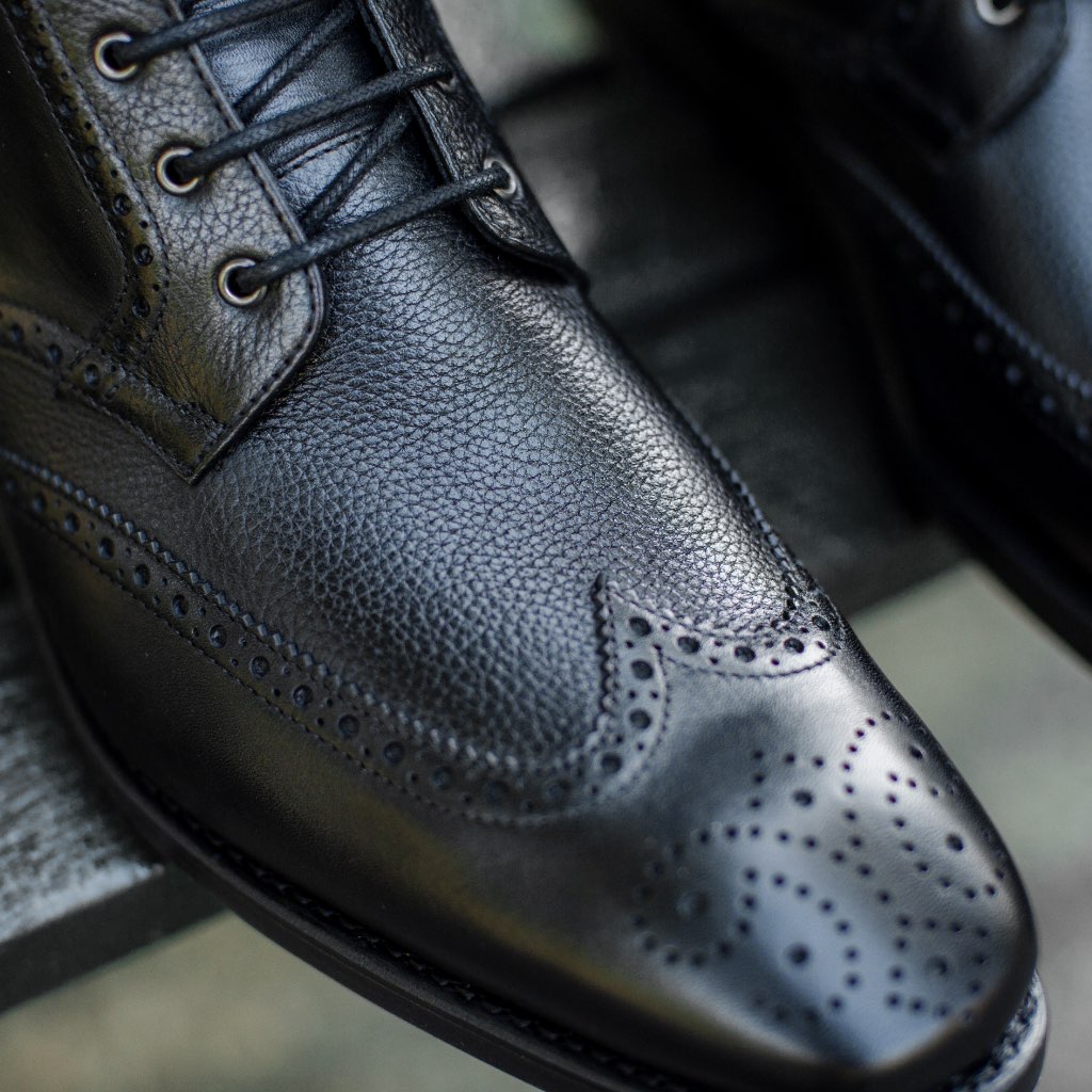 Thursday Boots Wingtip Bőr Fűzős Csizma Férfi Fekete | HU390DFM56